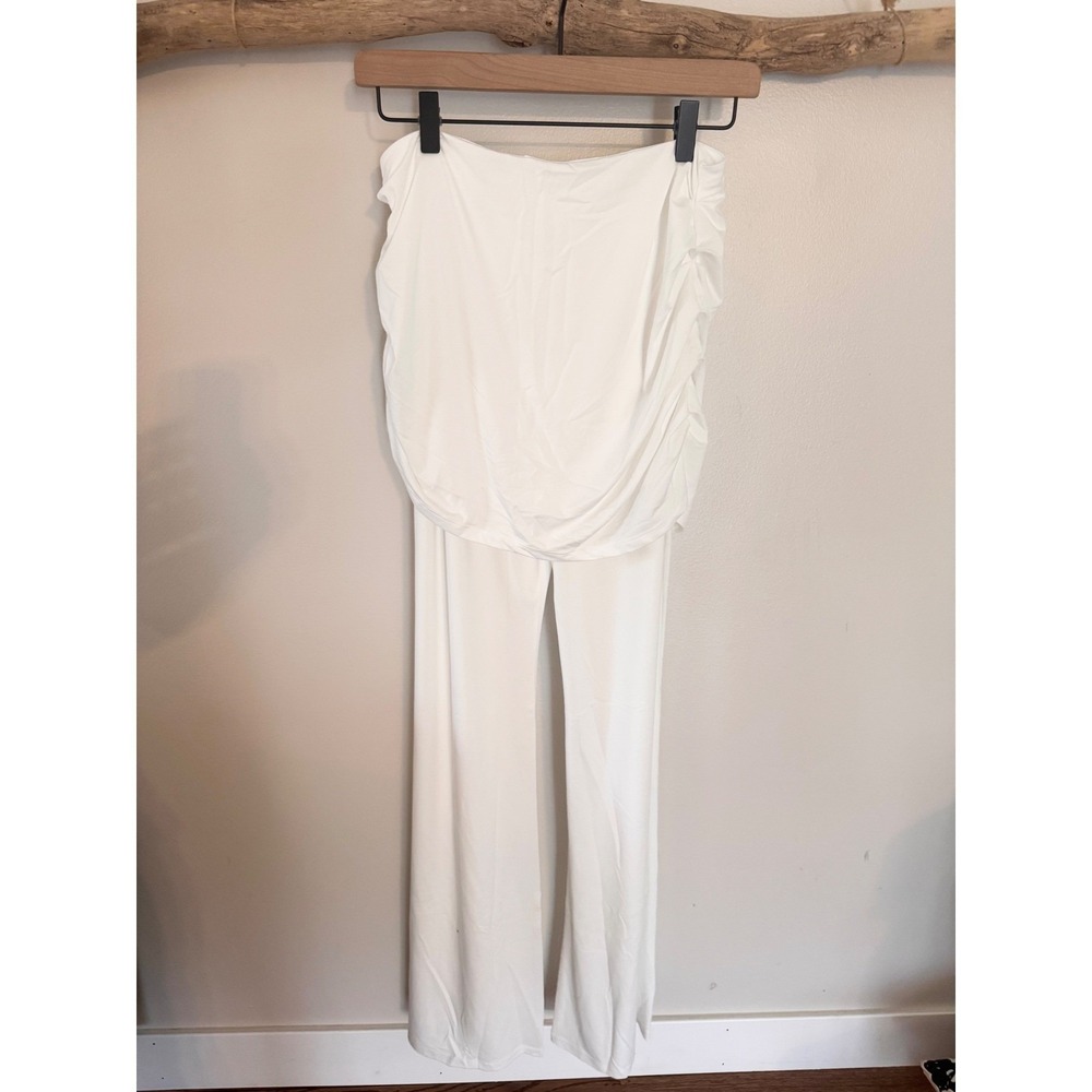 Girlfriend Collective White Ruched Strapless Wide Leg Jumpsuit XXXL NWT - Picture 5 of 6